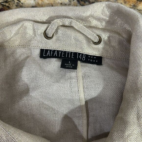 Lafayette 148 New York Linen Full Zip Metallic Beige Gold Jacket Size L - Picture 6 of 11